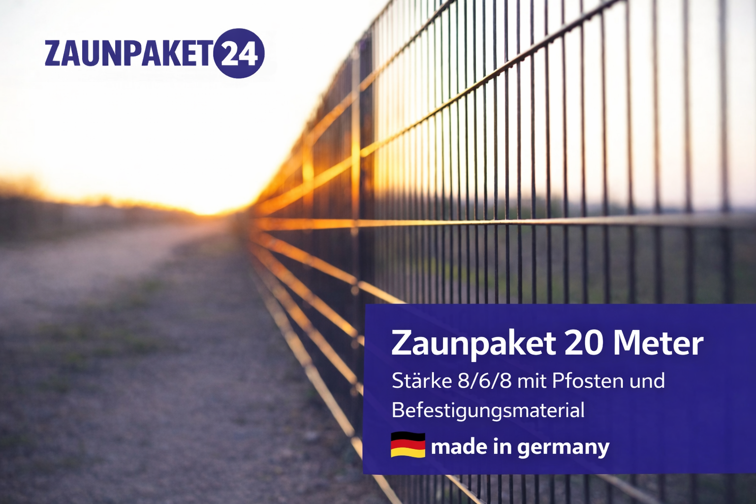 Doppelstabmatten Zaunpaket 20 Meter mit Pfosten, 8/6/8 Premiumqualität, Made in Germany, Zaunpaket24