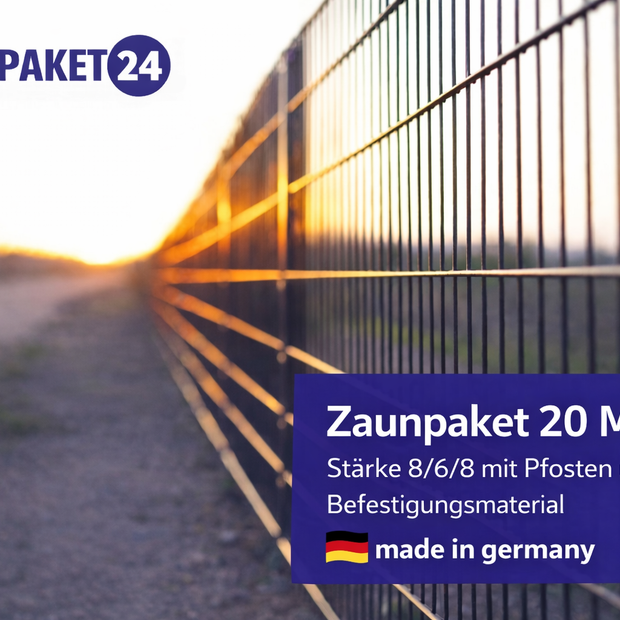 Doppelstabmatten Zaunpaket 20 Meter mit Pfosten, 8/6/8 Premiumqualität, Made in Germany, Zaunpaket24