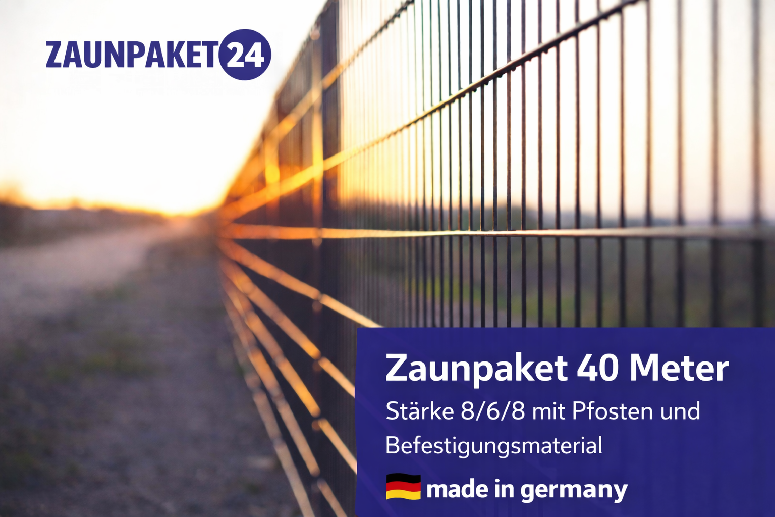 40-meter double wire fence panels 8/6/8 with posts, showcasing premium German quality and sturdy design.