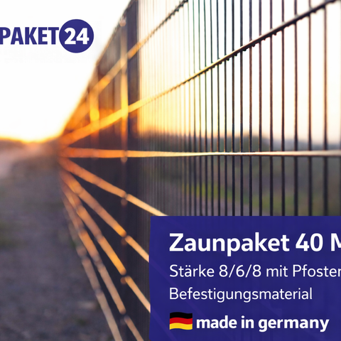 Doppelstabmatten-Zaunpaket 40 Meter mit Pfosten, 8/6/8, Premiumqualität, langlebig, Made in Germany, Zaunpaket24
