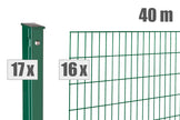 40-meter double wire fence panels in RAL 6005 green with posts, premium quality from Zaunpaket.