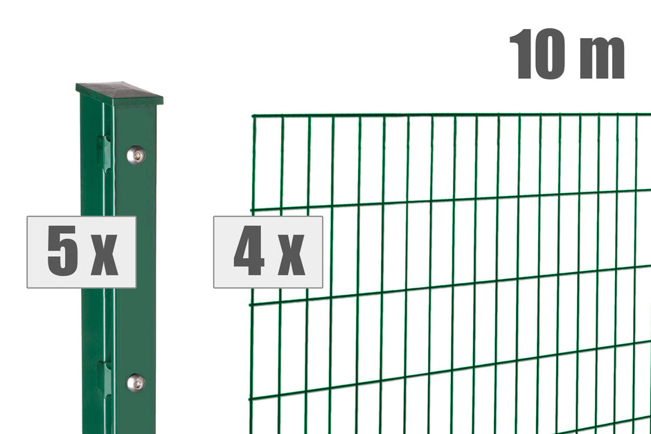 Zaunpaket 10 Meter Doppelstabmatten 8/6/8 with posts, showcasing premium quality fencing made in Germany.