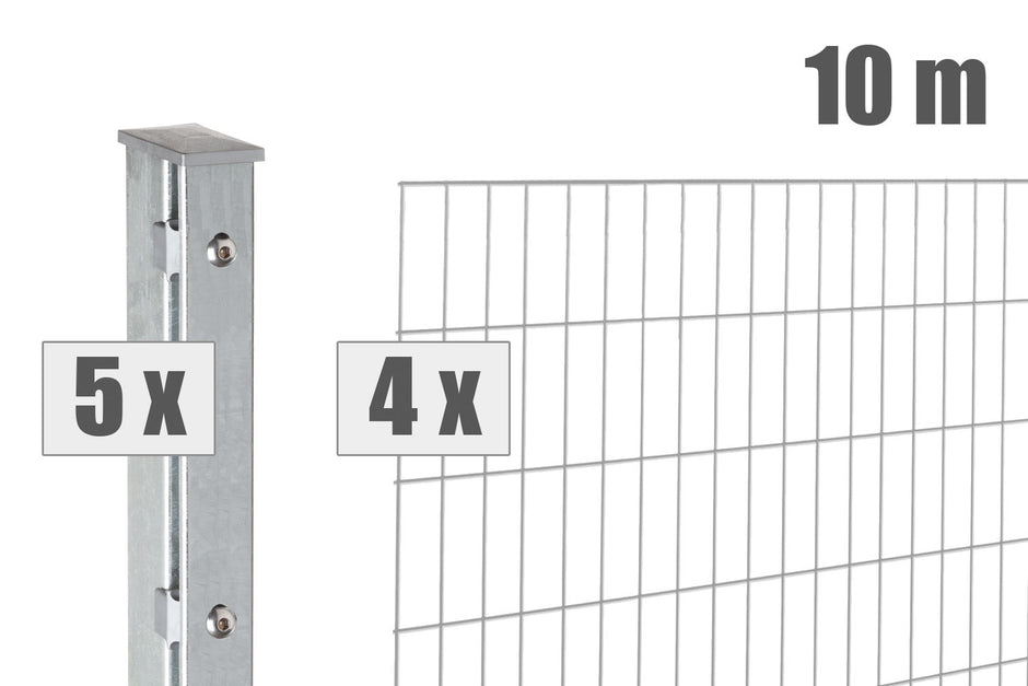 Zaunpaket 10 Meter Doppelstabmatten 8/6/8 mit Pfosten in Premiumqualität, robustes Zaunsystem aus Deutschland.