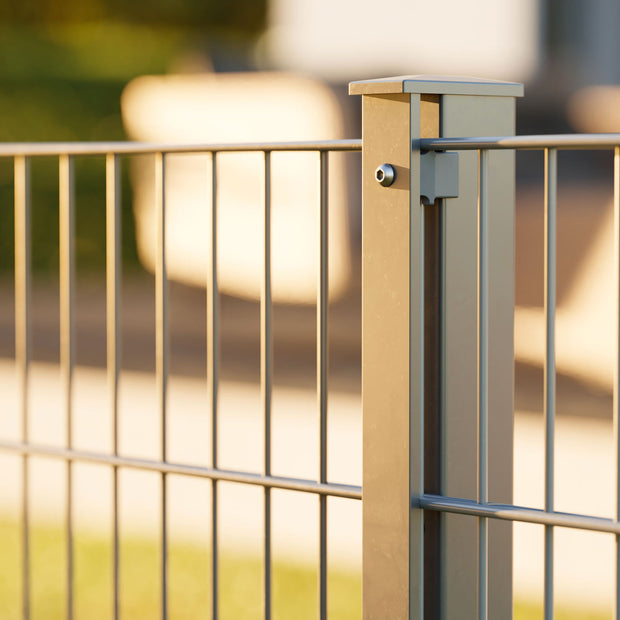 40-meter double wire fence panels 8/6/8 with posts, showcasing premium quality construction, made in Germany.