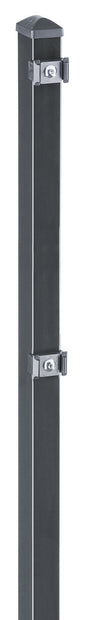 Zaunpfosten mit Klemme von Zaunpaket24, robustes Metall, ideal für Zaunanwendungen, in grauer Farbe.