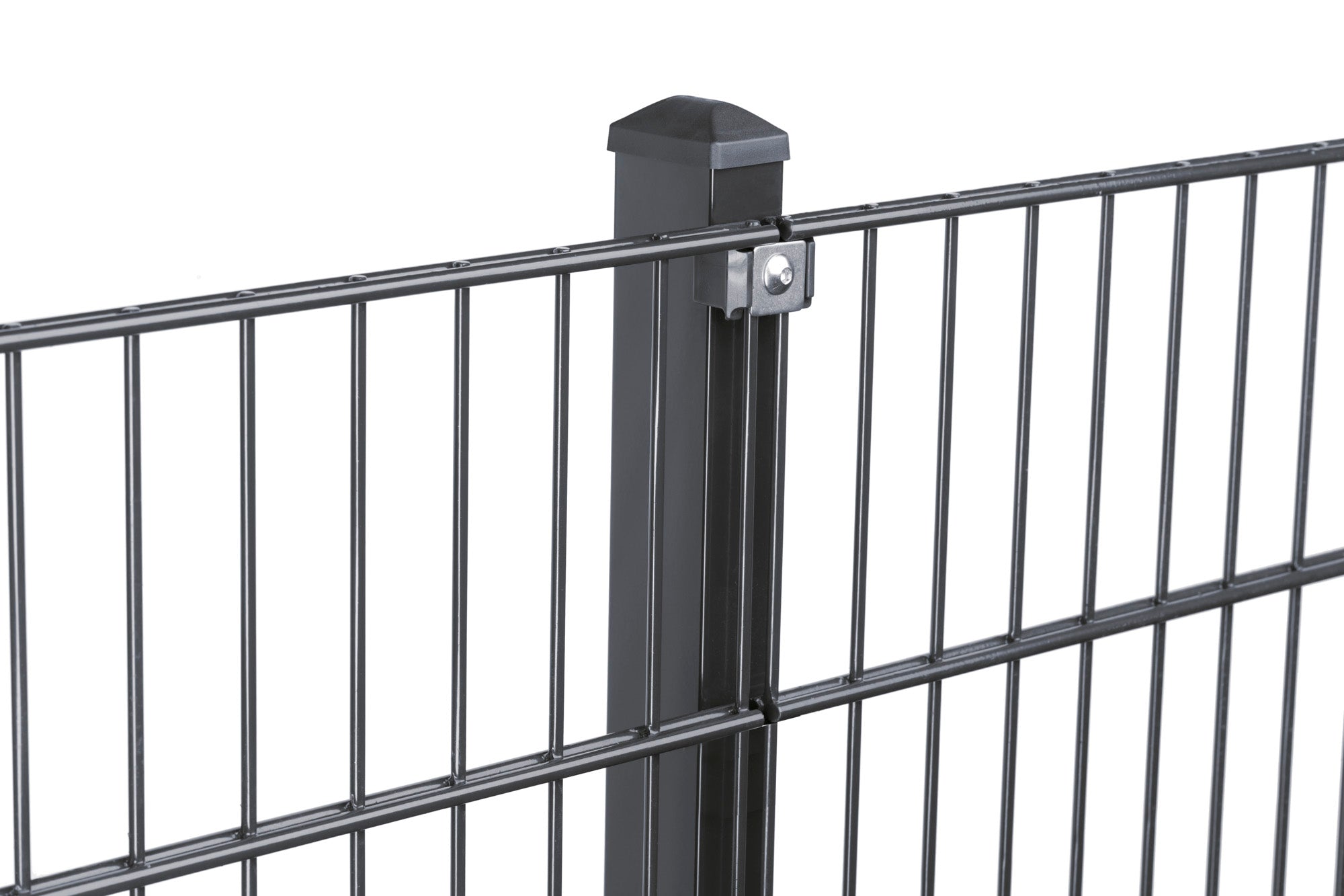 Zaunpfosten mit Klemme von Zaunpaket24, robustes Design in Grau, ideal für den Gartenzaun und Sichtschutz.