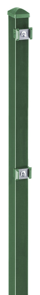 Zaunpfosten mit Klemme von Zaunpaket24, stabiler Metallpfosten für Zaunanlagen in grauer Farbe.