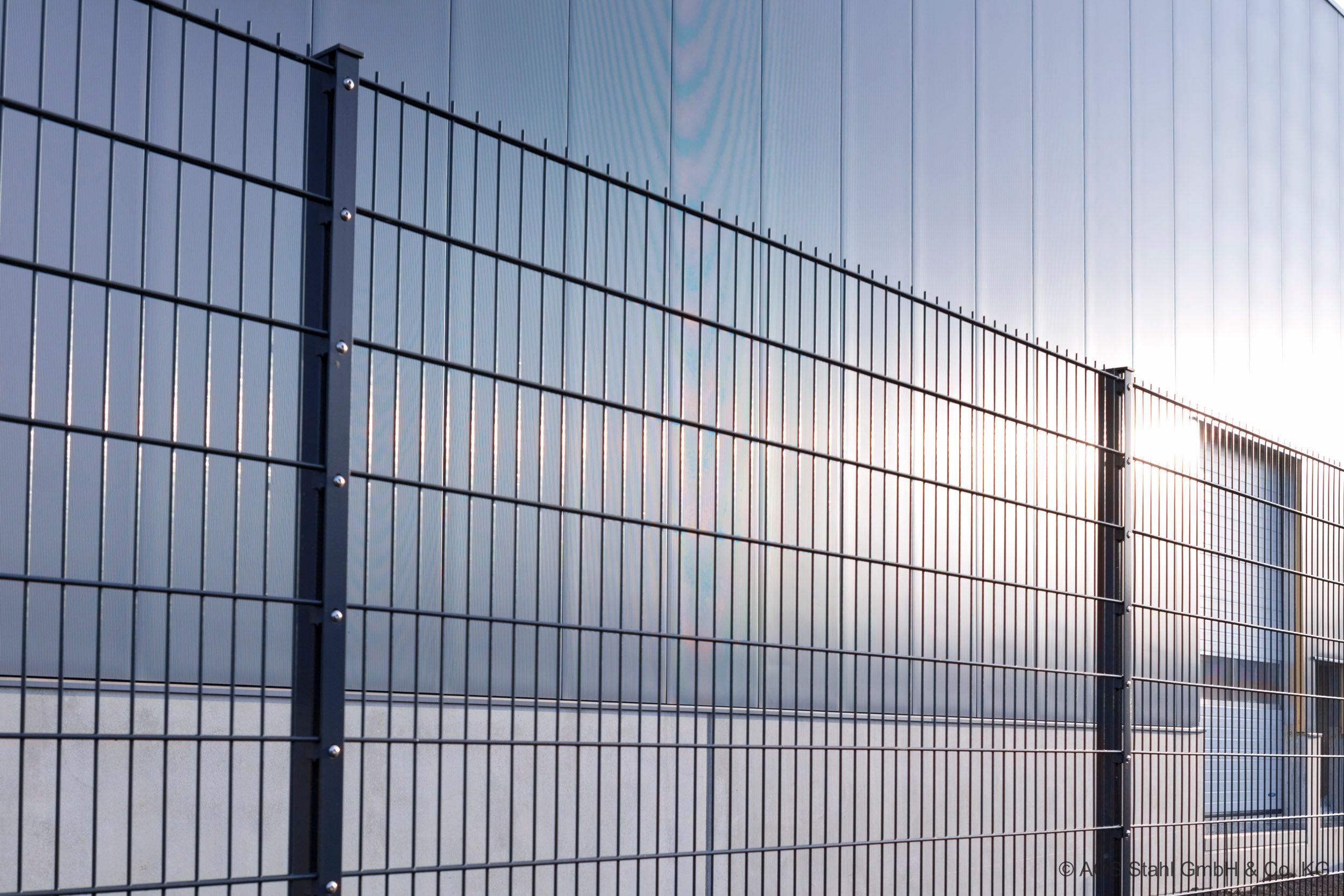 Doppelstabmatte Komfort 6/5/6 mm by Zaunpaket24 showing a sturdy, welded wire fence panel in a garden setting.