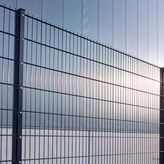 Doppelstabmatte Komfort 6/5/6 mm by Zaunpaket24 showing a sturdy, welded wire fence panel in a garden setting.
